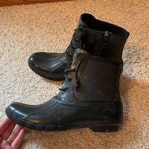 Sperry Black Waterproof Duck Boot Ankle Rain Boots